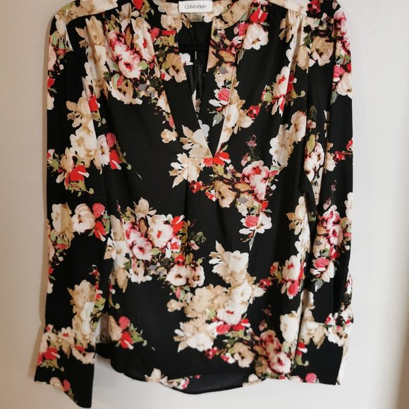 Calvin Klein Satin-y Floral Top - Picture 1 of 2